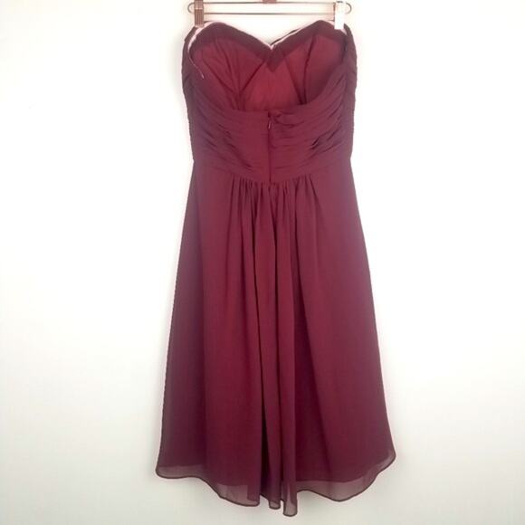 Bill Levkoff | Maroon Strapless Dress Bridesmaid Formal Fit & Flare - Picture 2 of 6